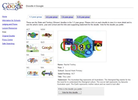 Doodle 4 Google Australia Wettbewerb - Auswahl der Google Doodles in Altersklasse 1 bis 3 Jahre
