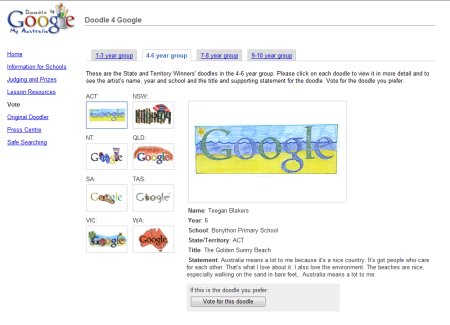 Doodle 4 Google Australia Wettbewerb - Auswahl der Google Doodles in Altersklasse 4 bis 6 Jahre