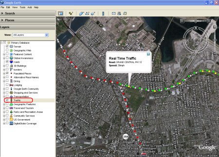 Google Earth zeigt im neuen Layer Verkehrs- und Stauinformationen