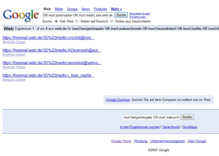 Google Mail-Adressen im Suchindex