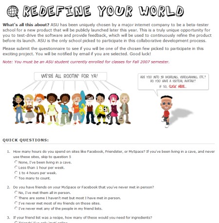 Google MyWorld -Betatest in der Arizona State University