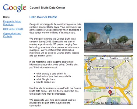 Google Webseite zum Rechenzentrum in Iowa - Council Bluffs
