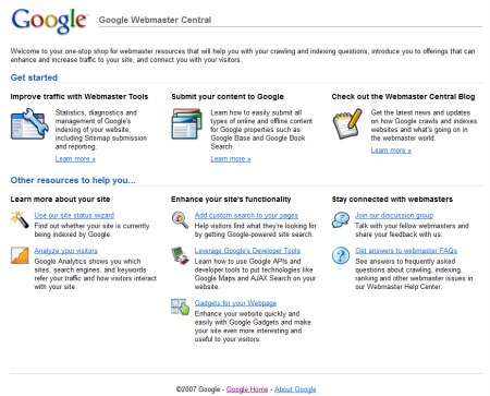 Google Webmaster Central - Neues Design der Google Webmaster Central