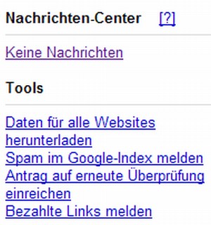 Google Webmaster Tools - Nachrichten Center neu hinzugefügt