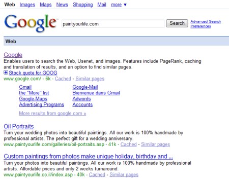 PaintYourLife.com: Beispiel für eine Google Bombe