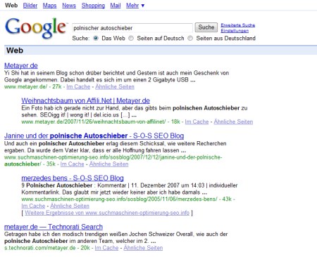 Polnische Autoschieber: Beispiel für eine Google Bombe