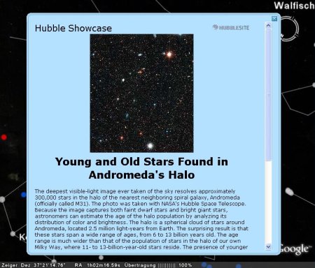 Fotos vom Hubble Space Telescope in Google Earth 4.2 Sky