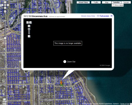 Zensur eines eventuellen Drogendeals in Chicago auf Google Maps