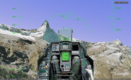 F-16 Cockpit im Flugsimulator von Google Earth