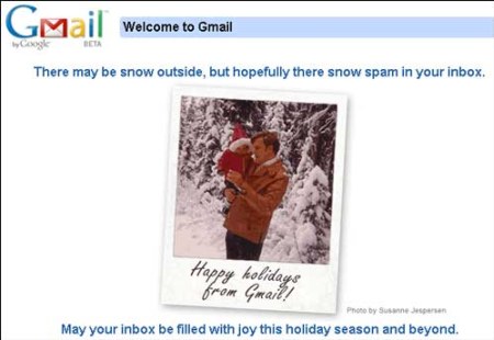 Gmail wünscht Happy Holidays und besinnliche Feiertage