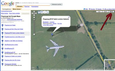 Google Earth Flugzeug bei London Gatwich gesichtet