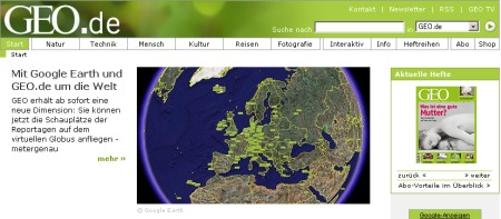 GEO.de offizieller Google Medienpartnern von Google Earth