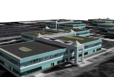 Googleplex Buildings 45 und 47 als 3D Sketchup Modell mit Solaranlage