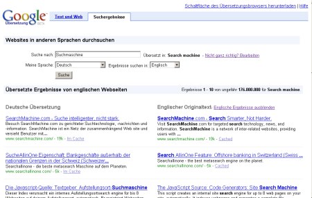 Google Translate: Screenshoot der Google Translate Übersetzungsseite