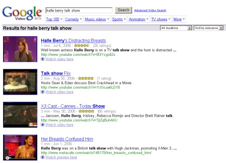 Google Video Suche findet auch Videos von anderen Anbietern