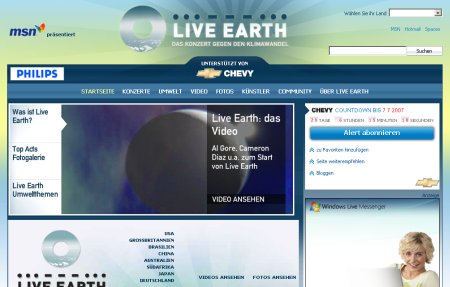 Live-Earth Online Portal von MSN - Offizieller Onlinepartner von Liveearth