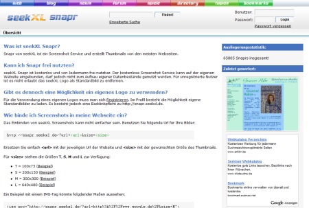 seekXL snapr - kostenloser Capture und Screenshot Service